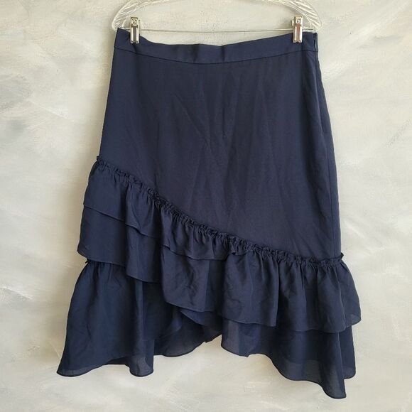 NWT Club Monaco Blue Hespe Midi Length Ruffle Tiered Skirt Sz 12 - Picture 1 of 10